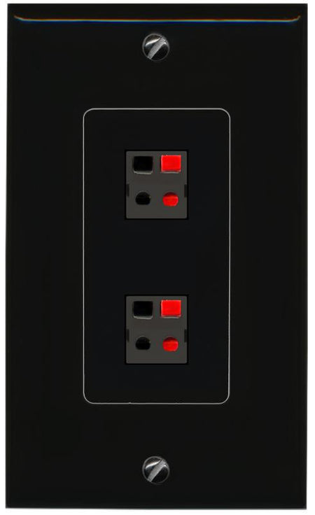 RiteAV 2 Port Speaker Wire Plug Jack Wall Plate - 1 Gang [Black/Black]