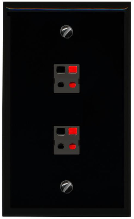 RiteAV 2 Port Speaker Wire Plug Jack Wall Plate - Flat [Black/Black]