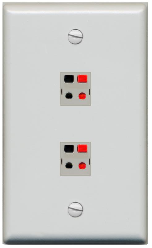 RiteAV 2 Port Speaker Wire Plug Jack Wall Plate - Flat [Gray/Gray]