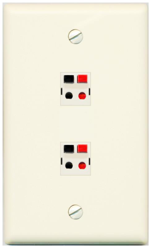 RiteAV 2 Port Speaker Wire Plug Jack Wall Plate - Flat [Light-Almond]