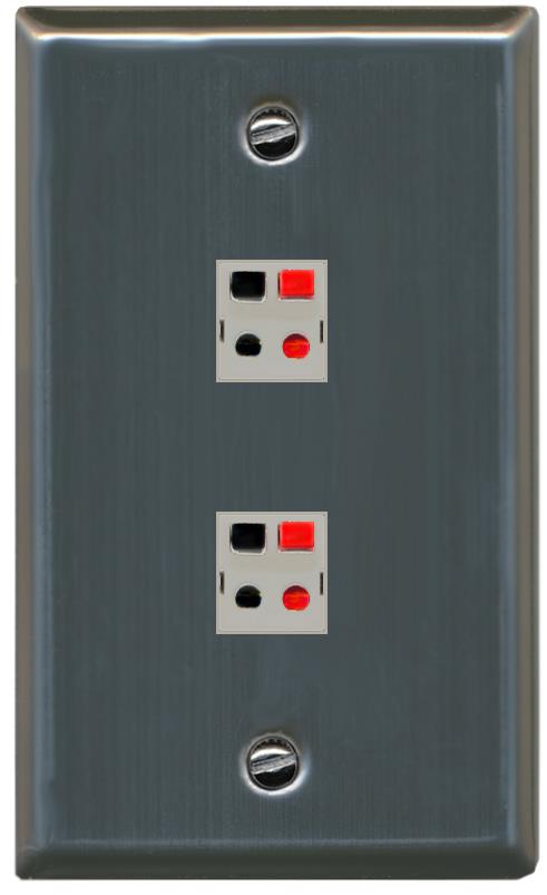 RiteAV 2 Port Speaker Wire Plug Jack Wall Plate - Flat [Stainless Steel]