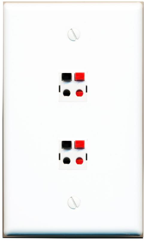 RiteAV 2 Port Speaker Wire Plug Jack Wall Plate - Flat [White]