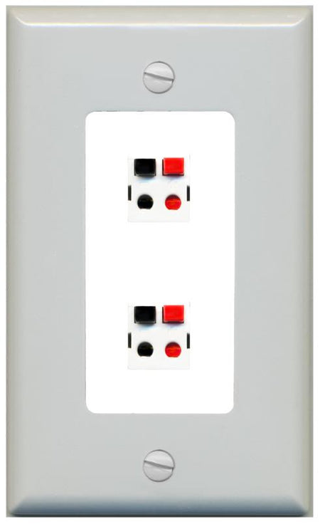 RiteAV 2 Port Speaker Wire Plug Jack Wall Plate - 1 Gang [Gray/White]