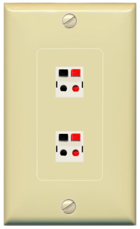 RiteAV 2 Port Speaker Wire Plug Jack Wall Plate - 1 Gang [Ivory/Ivory]