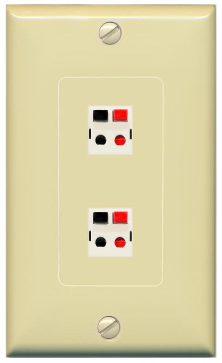 RiteAV 2 Port Speaker Wire Plug Jack Wall Plate - 1 Gang [Ivory/Ivory]