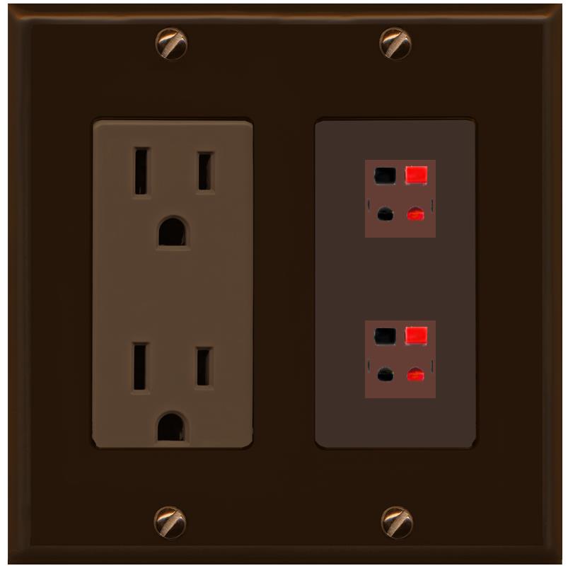 RiteAV 2 Port Speaker Wire Plug Jack Wall Plate - Outlet [Brown/Brown]