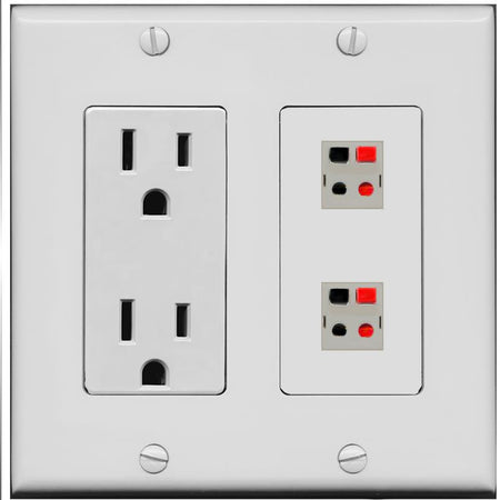 RiteAV 2 Port Speaker Wire Plug Jack Wall Plate - Outlet [Gray/Gray]