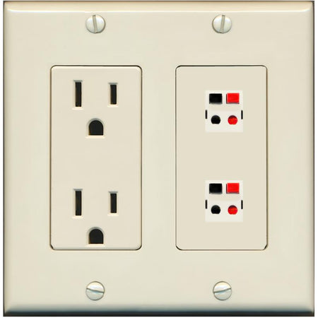 RiteAV 2 Port Speaker Wire Plug Jack Wall Plate - Outlet [Light-Almond]
