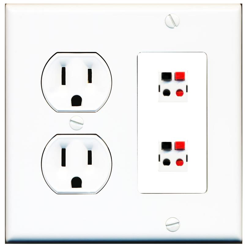 RiteAV 2 Port Speaker Wire Plug Jack Wall Plate - Round Outlet [White]