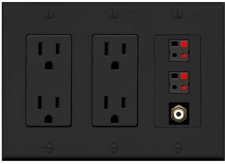 RiteAV 2 Port Speaker Wire Plug Jack Wall Plate with RCA for Subwoofer - 2 Outlet [Black/Black]