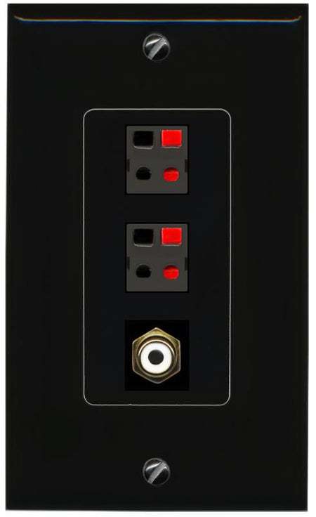 RiteAV 2 Port Speaker Wire Plug Jack Wall Plate with RCA for Subwoofer - 1 Gang [Black/Black]