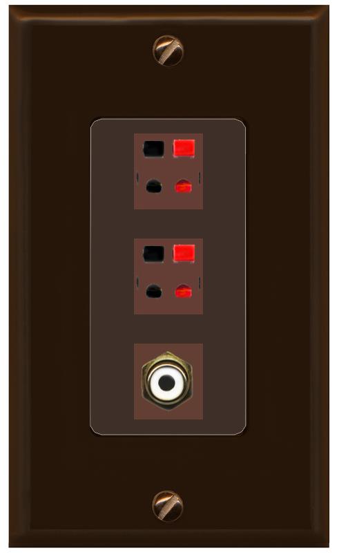 RiteAV 2 Port Speaker Wire Plug Jack Wall Plate with RCA for Subwoofer - 1 Gang [Brown/Brown]