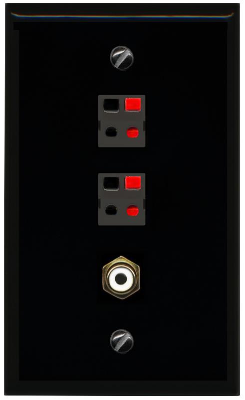 RiteAV 2 Port Speaker Wire Plug Jack Wall Plate with RCA for Subwoofer - Flat [Black/Black]