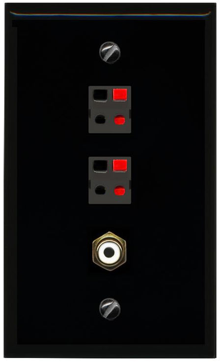 RiteAV 2 Port Speaker Wire Plug Jack Wall Plate with RCA for Subwoofer - Flat [Black/Black]