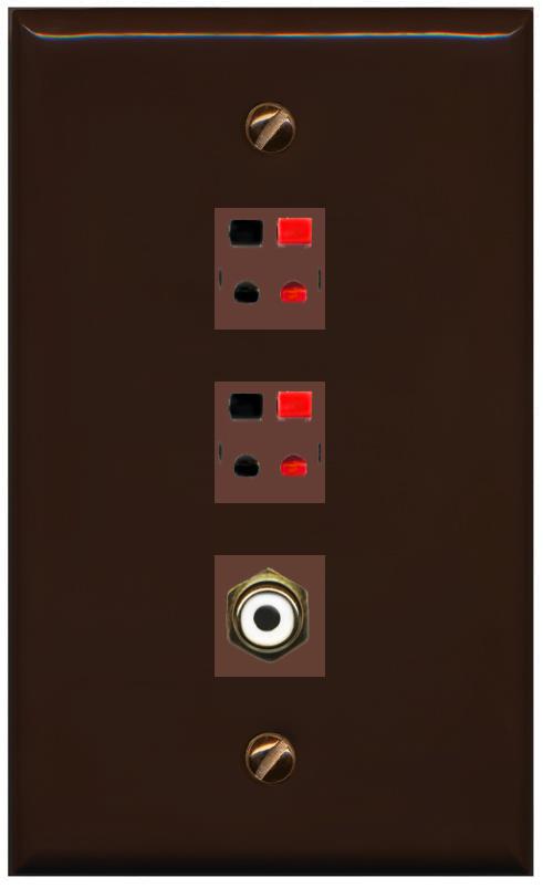 RiteAV 2 Port Speaker Wire Plug Jack Wall Plate with RCA for Subwoofer - Flat [Brown/Brown]