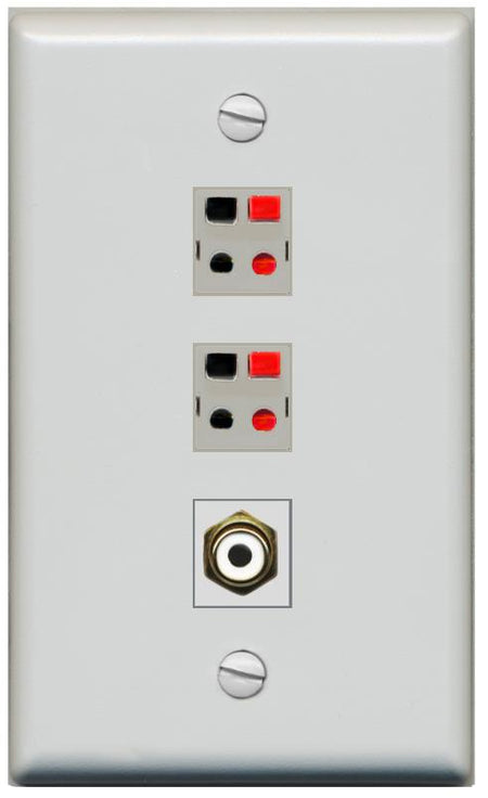 RiteAV 2 Port Speaker Wire Plug Jack Wall Plate with RCA for Subwoofer - Flat [Gray/Gray]