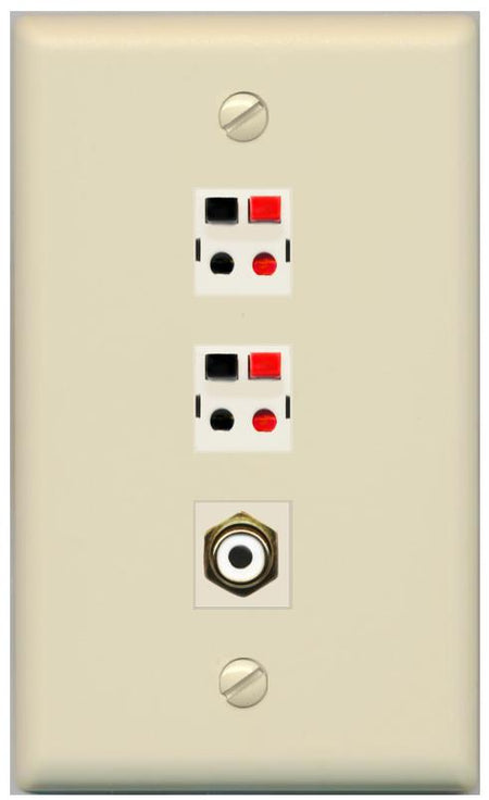 RiteAV 2 Port Speaker Wire Plug Jack Wall Plate with RCA for Subwoofer - Flat [Ivory/Ivory]