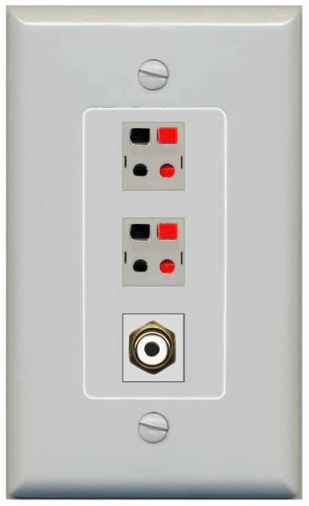 RiteAV 2 Port Speaker Wire Plug Jack Wall Plate with RCA for Subwoofer - 1 Gang [Gray/Gray]