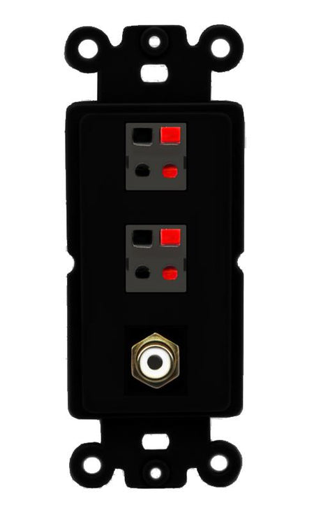 RiteAV 2 Port Speaker Wire Plug Jack Wall Plate with RCA for Subwoofer - Rocker [Black/Black]