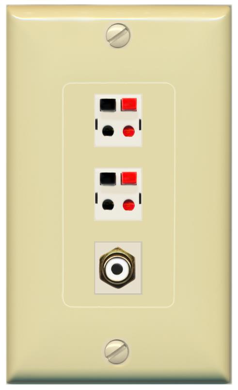 RiteAV 2 Port Speaker Wire Plug Jack Wall Plate with RCA for Subwoofer - 1 Gang [Ivory/Ivory]
