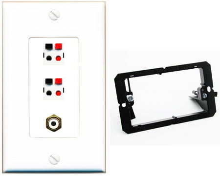 RiteAV 2 Port Speaker Wire Plug Jack Wall Plate with RCA for Subwoofer - Bracket [White]