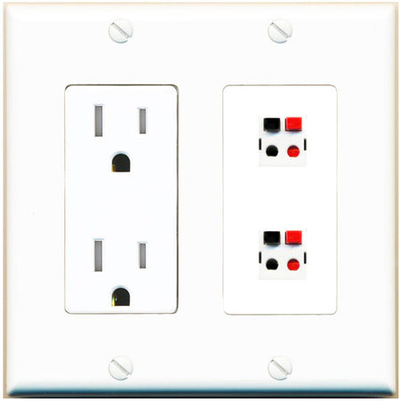 RiteAV 2 Port Speaker Wire Plug Jack Wall Plate - Tamper-Res [White]