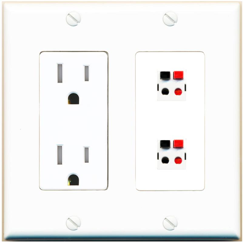 RiteAV 2 Port Speaker Wire Plug Jack Wall Plate - Tamper-Res [White]