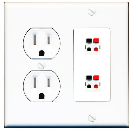 RiteAV 2 Port Speaker Wire Plug Jack Wall Plate - Tamper Proof [White]