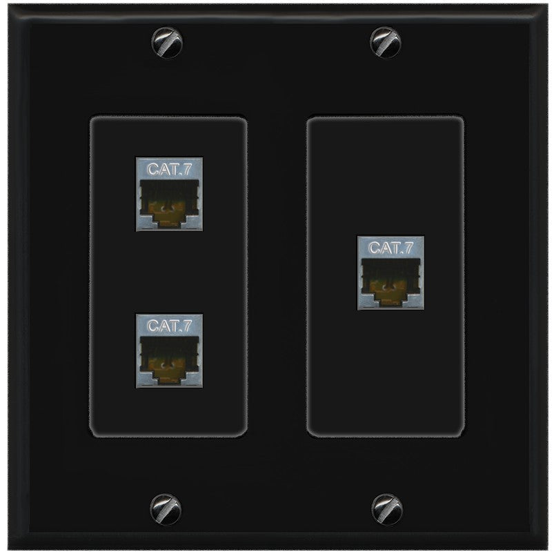 RiteAV 3 Port Cat7 Shielded Ethernet Wall Plate - 2 Gang [Black/Black]