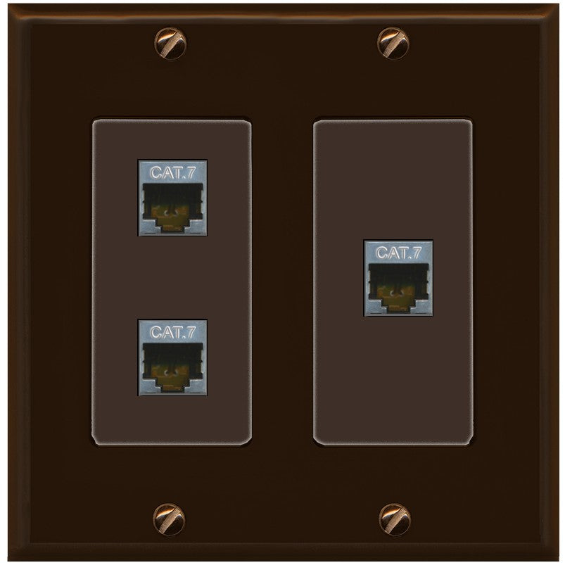 RiteAV 3 Port Cat7 Shielded Ethernet Wall Plate - 2 Gang [Brown/Brown]