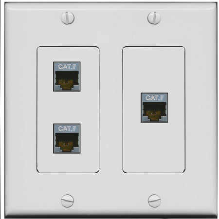 RiteAV 3 Port Cat7 Shielded Ethernet Wall Plate - 2 Gang [Gray/Gray]