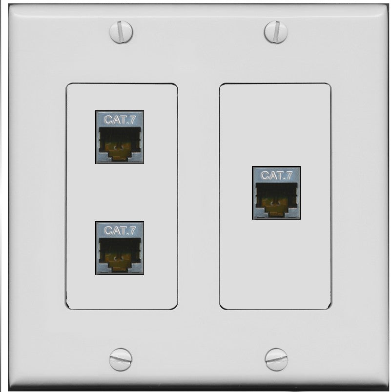 RiteAV 3 Port Cat7 Shielded Ethernet Wall Plate - 2 Gang [Gray/Gray]
