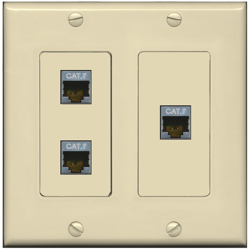 RiteAV 3 Port Cat7 Shielded Ethernet Wall Plate - 2 Gang [Ivory/Ivory]