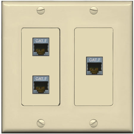 RiteAV 3 Port Cat7 Shielded Ethernet Wall Plate - 2 Gang [Ivory/Ivory]