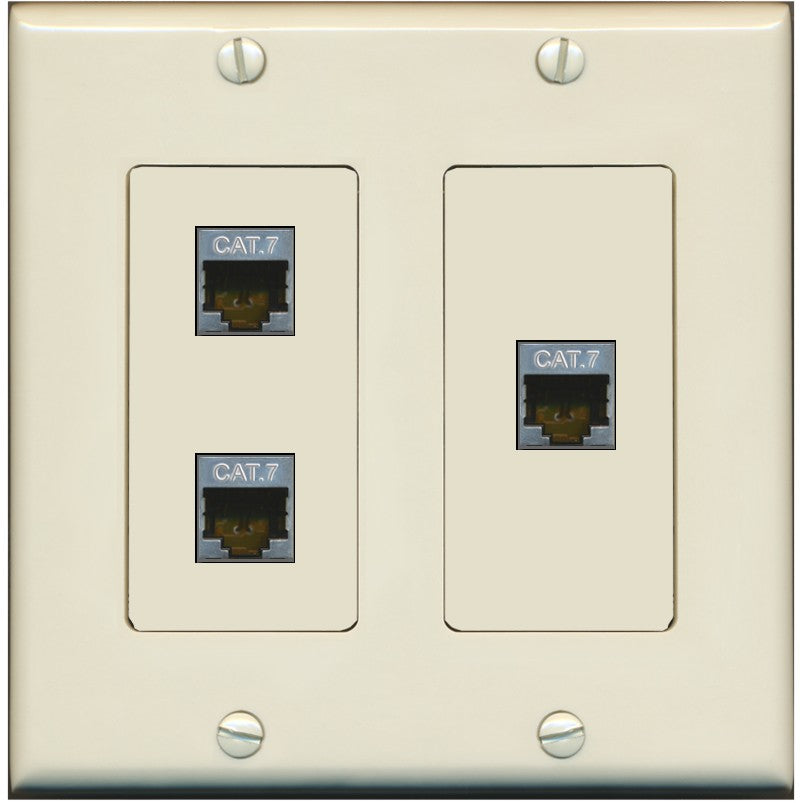 RiteAV 3 Port Cat7 Shielded Ethernet Wall Plate - 2 Gang [Light-Almond]