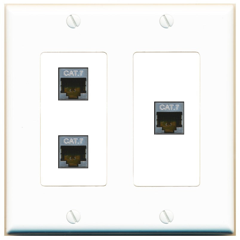 RiteAV 3 Port Cat7 Shielded Ethernet Wall Plate - 2 Gang [White]