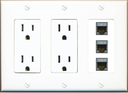 RiteAV 3 Port Cat7 Shielded Ethernet Wall Plate - 3 Gang 2 Outlet [White]