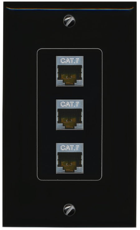 RiteAV 3 Port Cat7 Shielded Ethernet Wall Plate - 1 Gang Decorative [Black/Black]