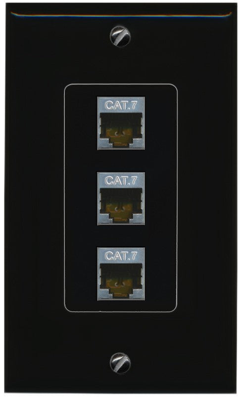 RiteAV 3 Port Cat7 Shielded Ethernet Wall Plate - 1 Gang Decorative [Black/Black]