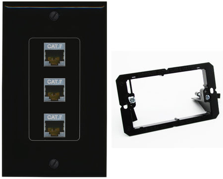 RiteAV 3 Port Cat7 Shielded Ethernet Wall Plate - Bracket [Black/Black]