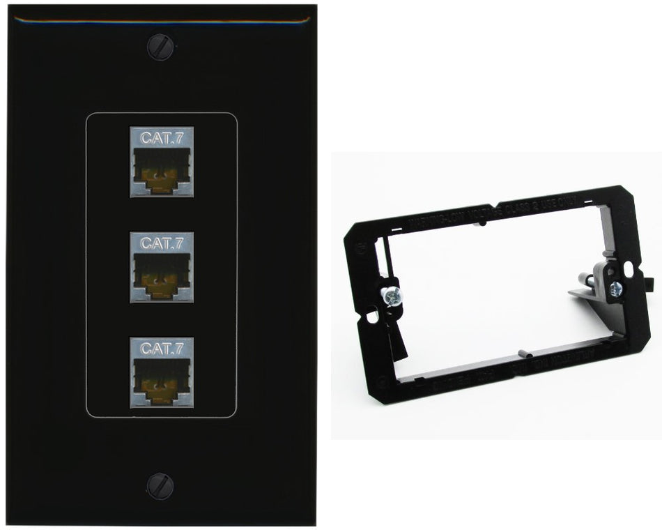 RiteAV 3 Port Cat7 Shielded Ethernet Wall Plate - Bracket [Black/Black]