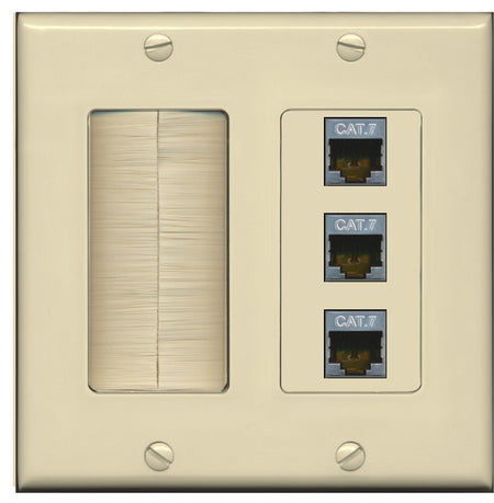 RiteAV 3 Port Cat7 Shielded Ethernet Wall Plate - Brush [Ivory/Ivory]