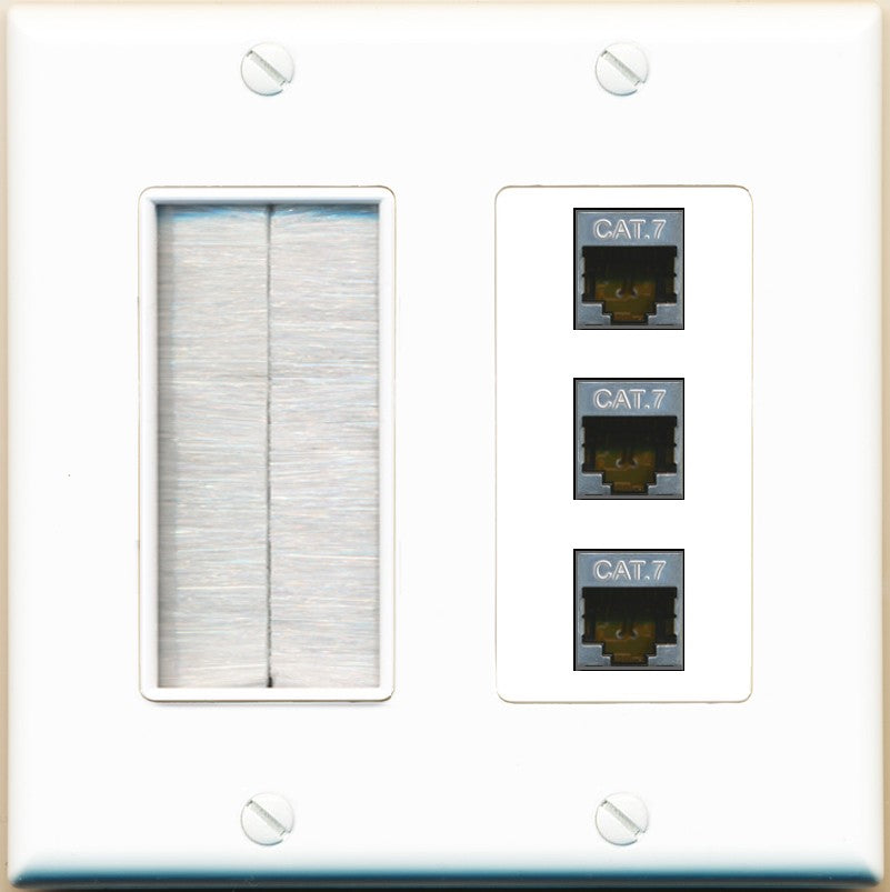 RiteAV 3 Port Cat7 Shielded Ethernet Wall Plate - Brush [White]