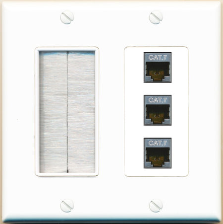 RiteAV 3 Port Cat7 Shielded Ethernet Wall Plate - Brush [White]