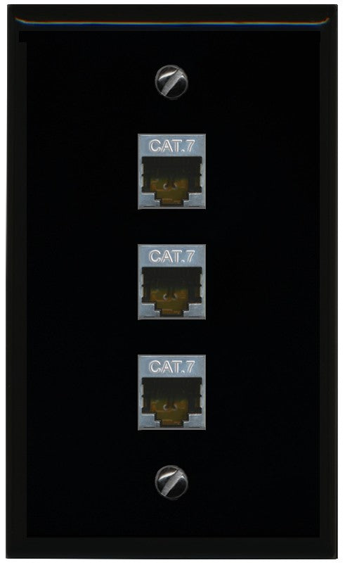 RiteAV 3 Port Cat7 Shielded Ethernet Wall Plate - Flat Style [Black/Black]