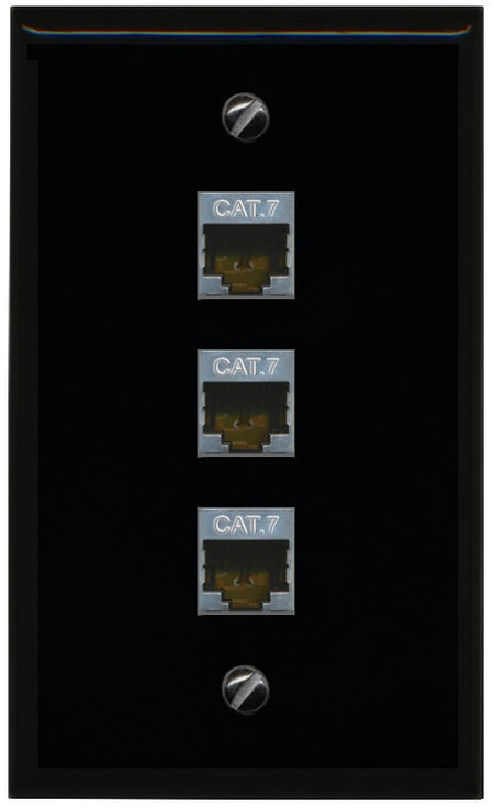 RiteAV 3 Port Cat7 Shielded Ethernet Wall Plate - Flat Style [Black/Black]