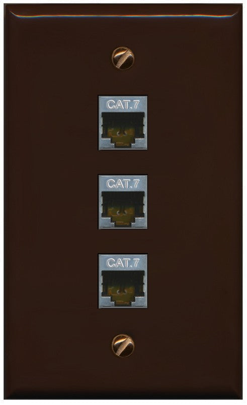 RiteAV 3 Port Cat7 Shielded Ethernet Wall Plate - Flat Style [Brown/Brown]