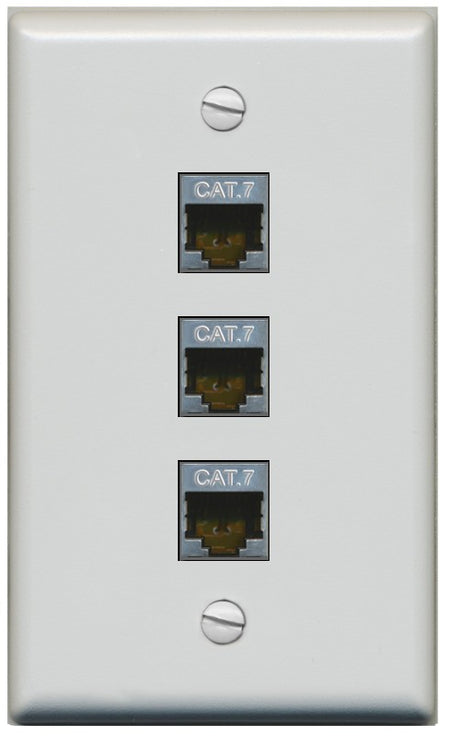 RiteAV 3 Port Cat7 Shielded Ethernet Wall Plate - Flat Style [Gray/Gray]