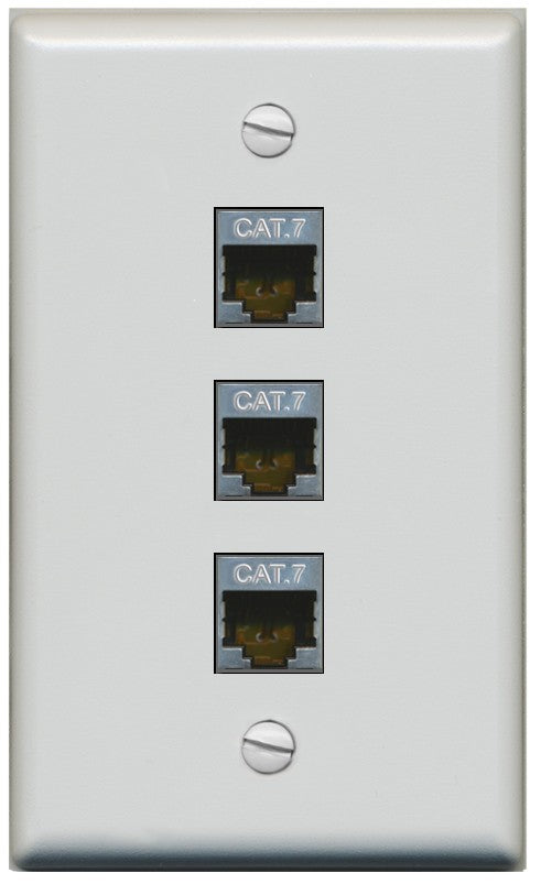 RiteAV 3 Port Cat7 Shielded Ethernet Wall Plate - Flat Style [Gray/Gray]