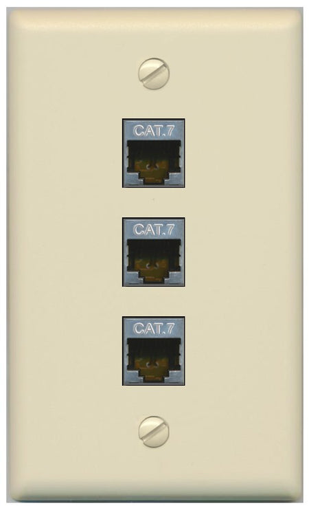 RiteAV 3 Port Cat7 Shielded Ethernet Wall Plate - Flat Style [Ivory/Ivory]